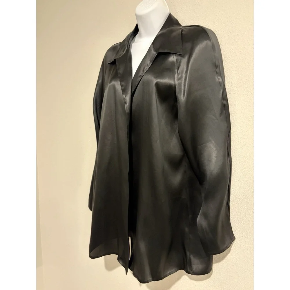 Talbots Pure Silk Black Satin Jacket~Sz 6~Cocktails Minimalist Country Club - Picture 4 of 13